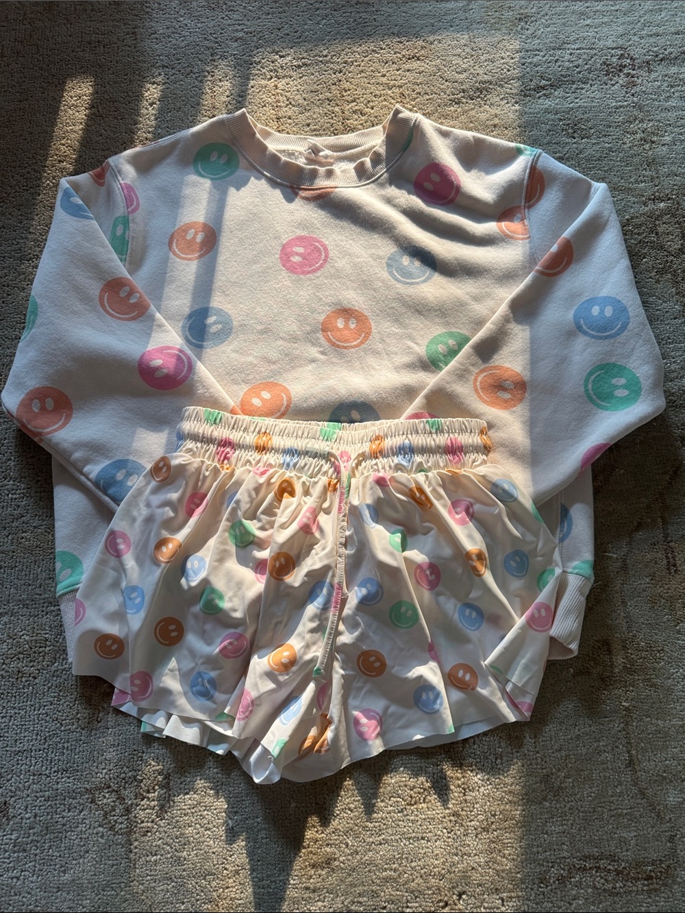 Iscream girls smiley face sweatshirt and short set